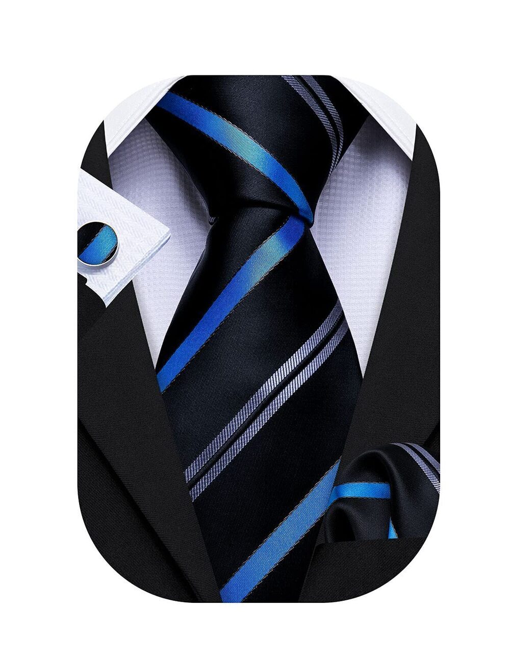 7824 Business Silk Ties Set Formal Hanky Cufflink Stripe Royal Blue